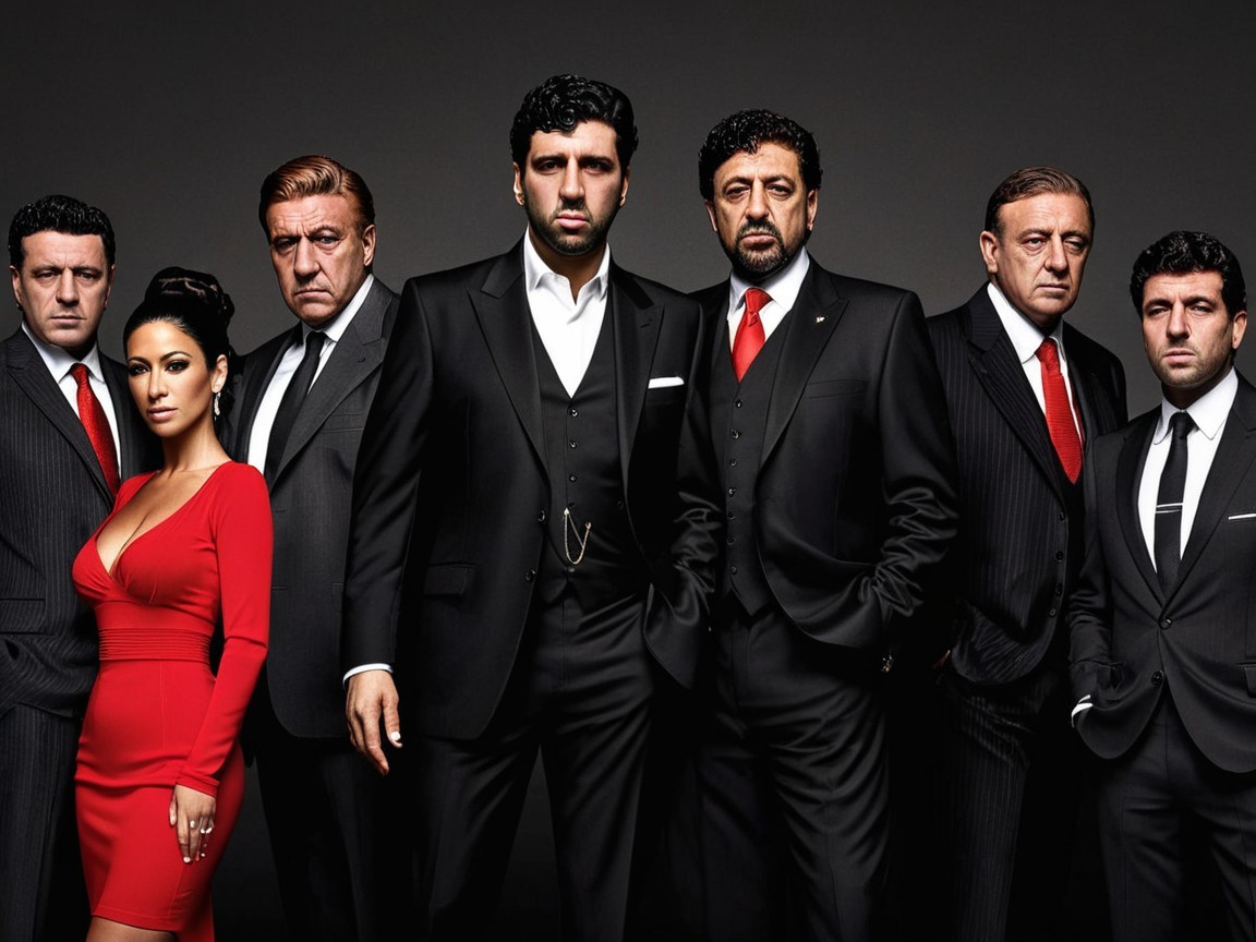 Stylish Individuals in Formal Attire Against Dark Background