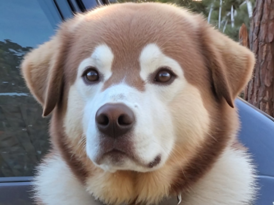 Fluffy Dog with Cream and Brown Thick Coat
