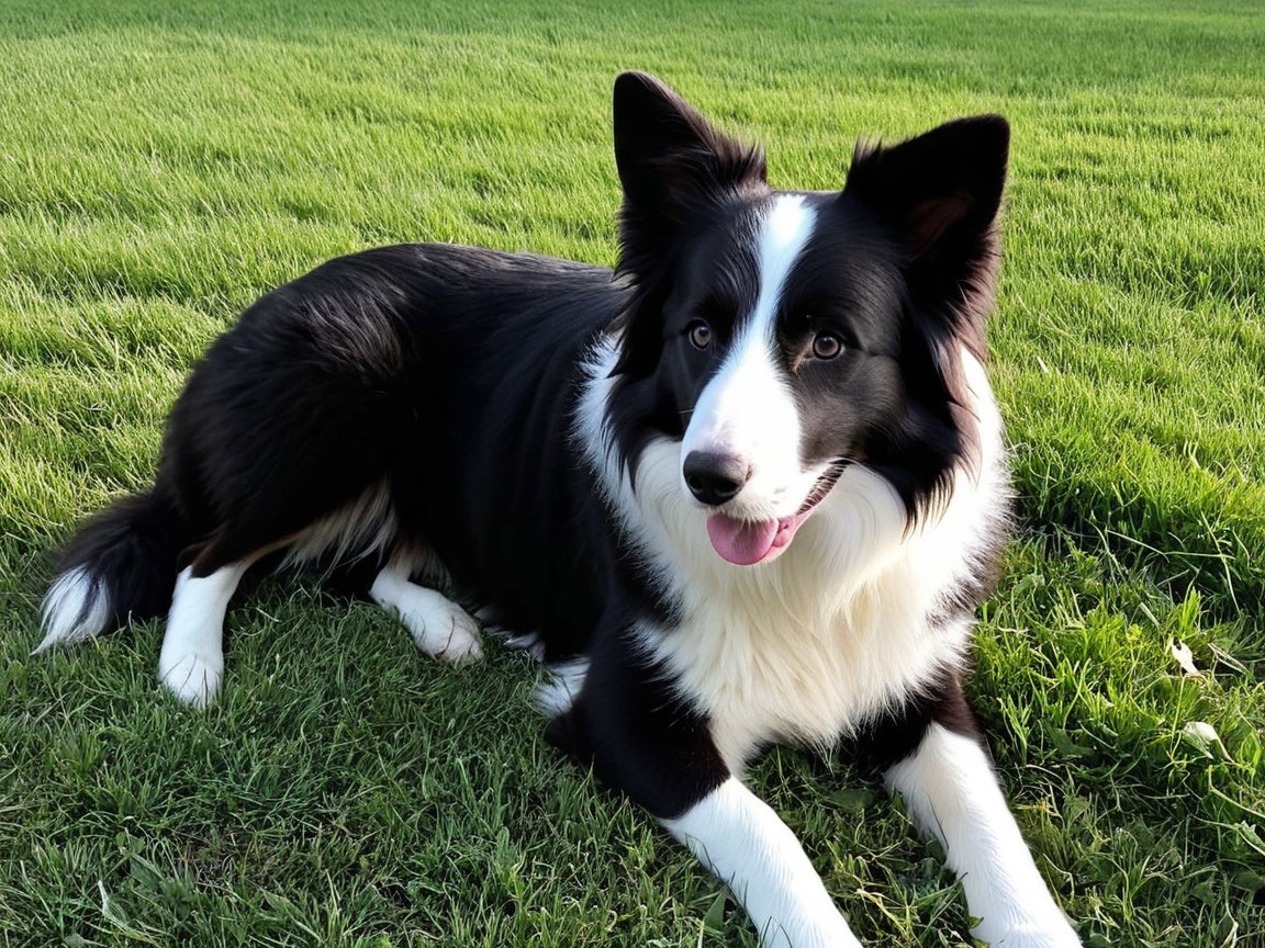 Black and White Border Collie on Green Grass