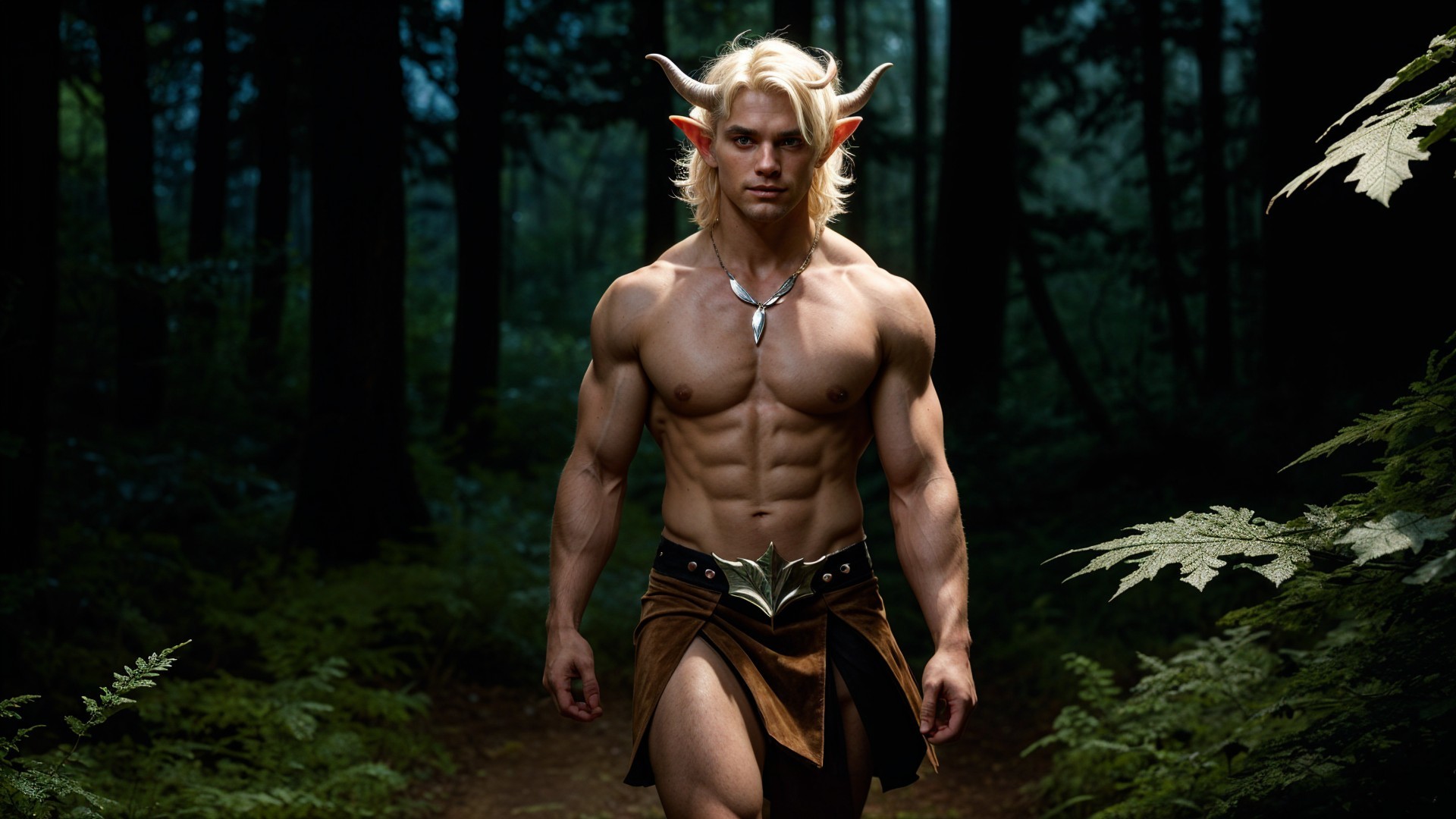 Muscular Character in a Shadowy Forest Setting