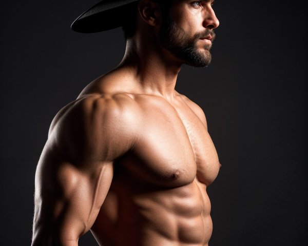 Profile of a Muscular Man in Cowboy Hat and Shadows