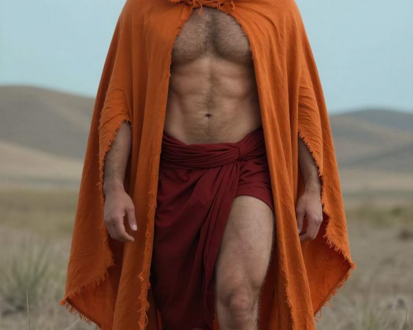 Man in Golden Halo Walking Through Desert Landscape