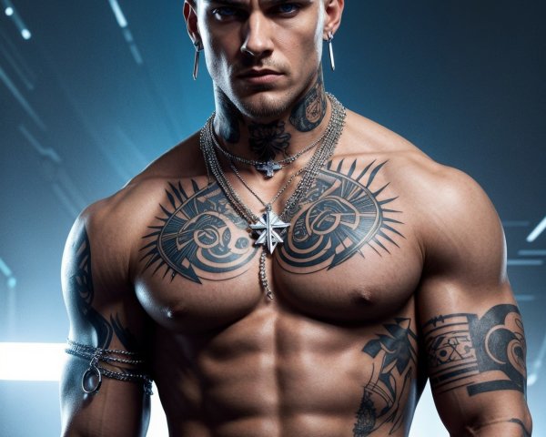 Muscular Man with Tattoos and Platinum Blonde Hair