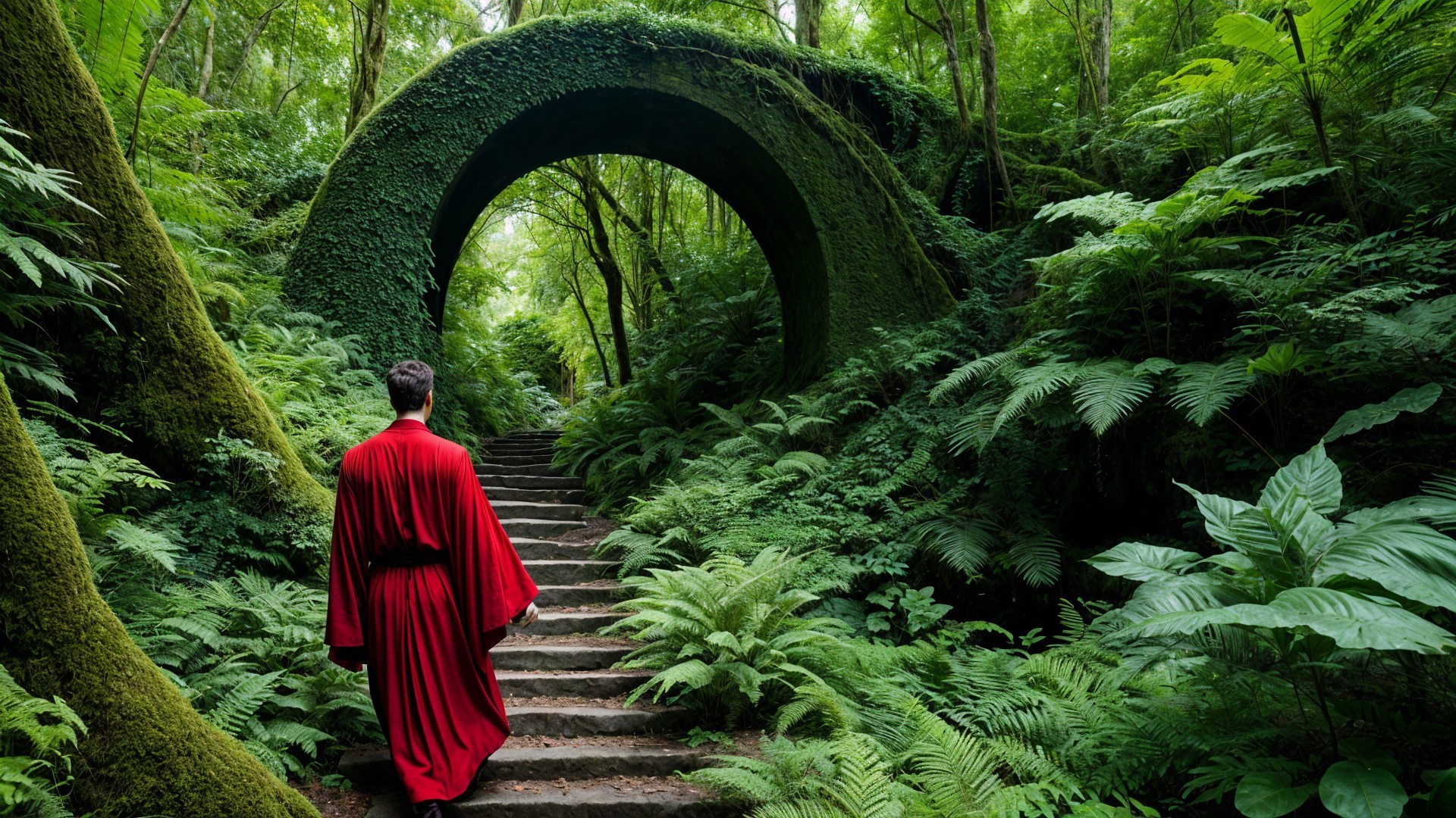 Forest Path with Lush Green Archway and Sunlight