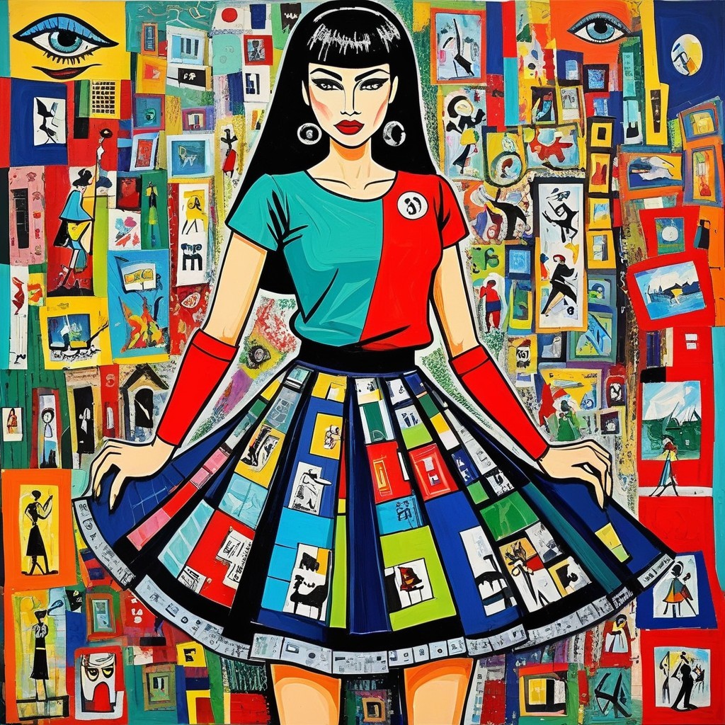 Vibrant Artwork of a Stylized Woman in Eclectic Collage