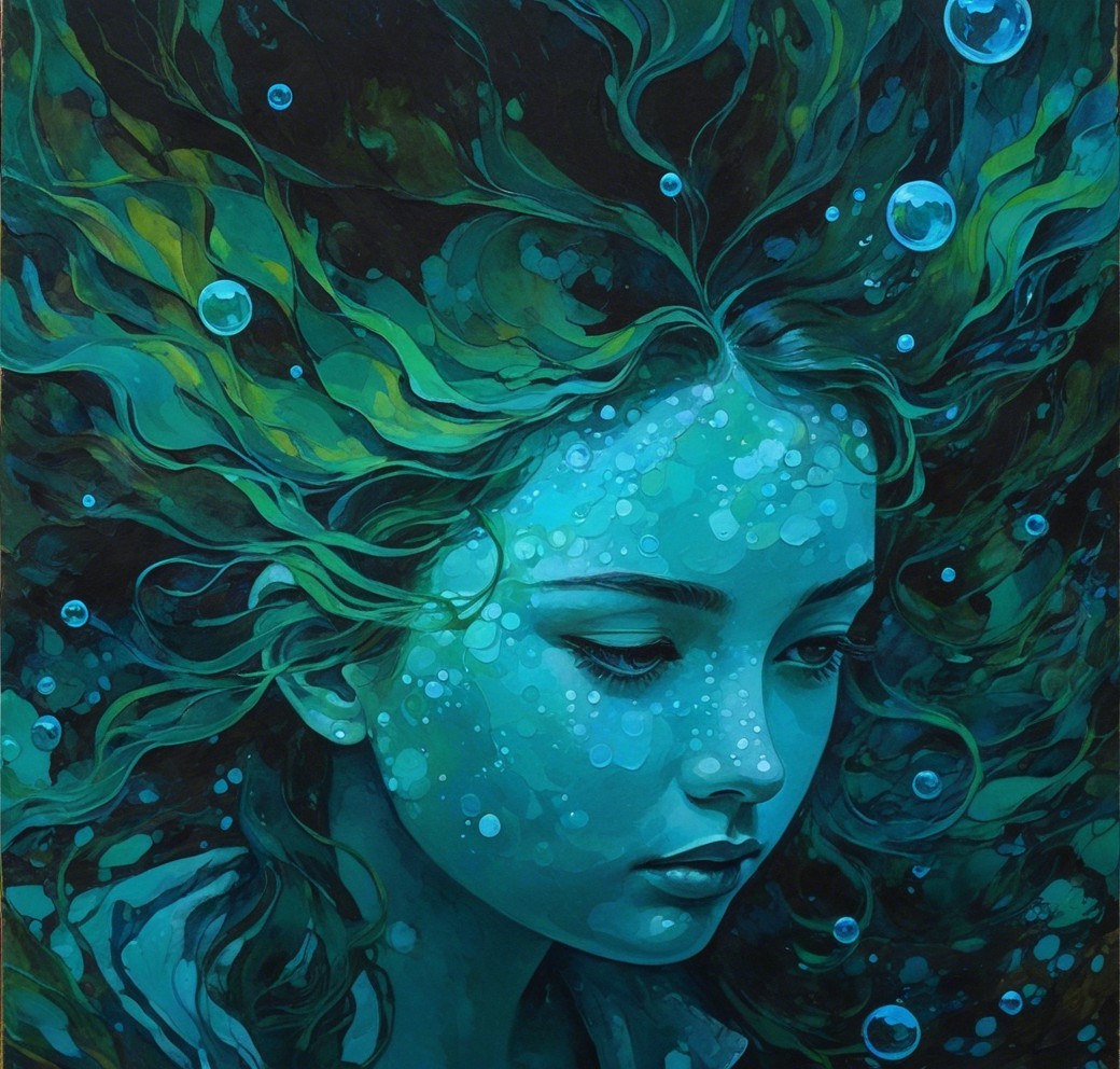 Underwater Portrait of a Girl with Green Hair