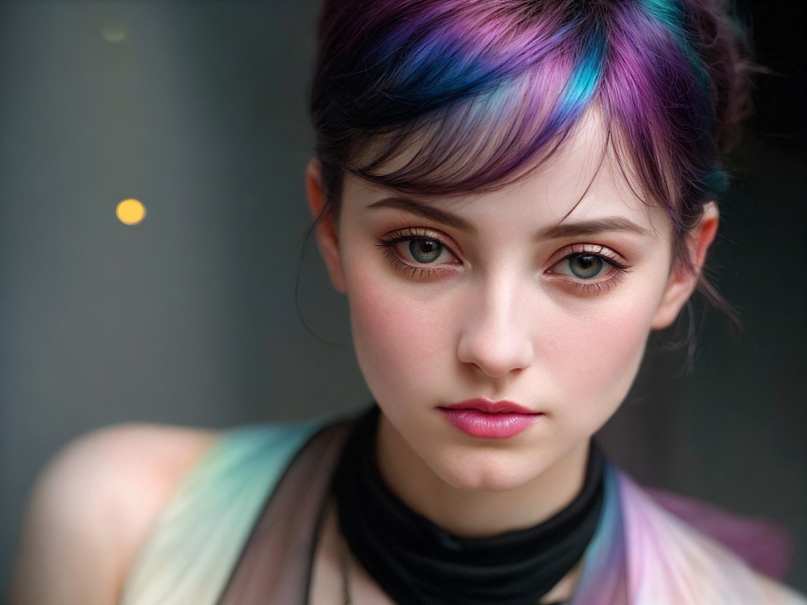 Captivating Portrait of a Young Person with Colorful Hair