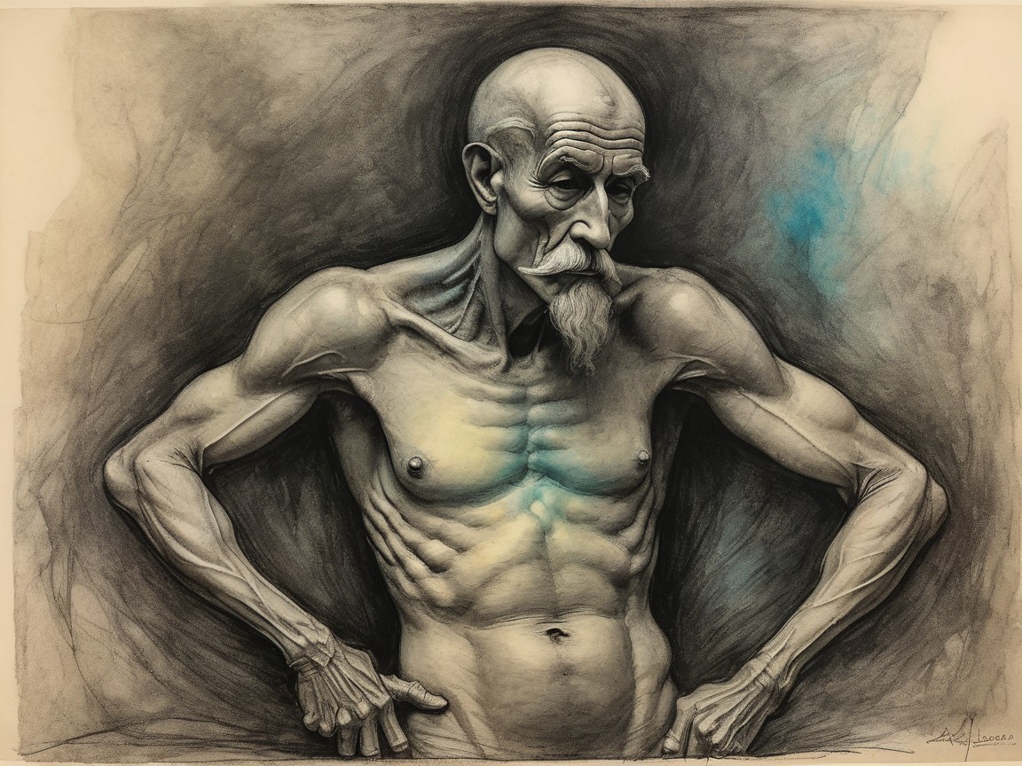 Elderly Muscular Man with Intense Expression in Art