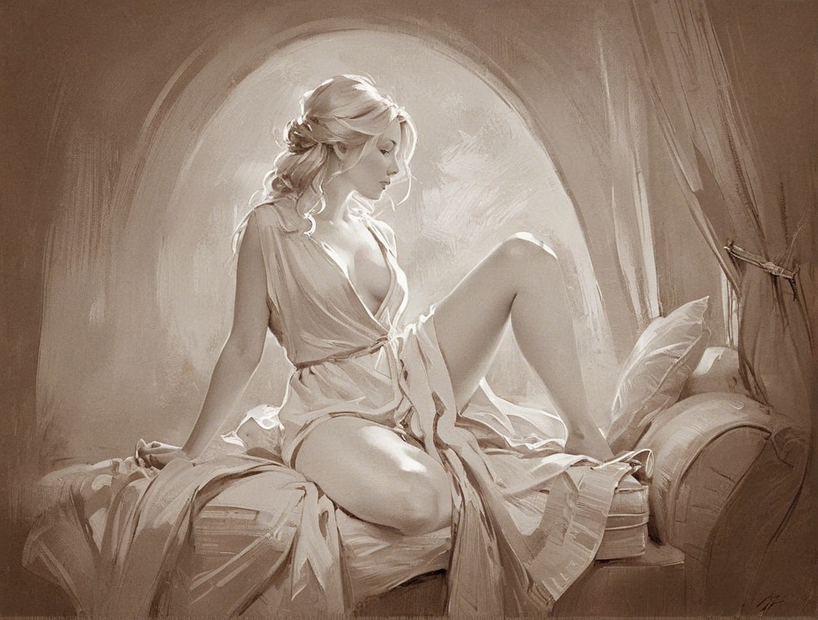 Monochromatic Portrait of a Woman on a Bed