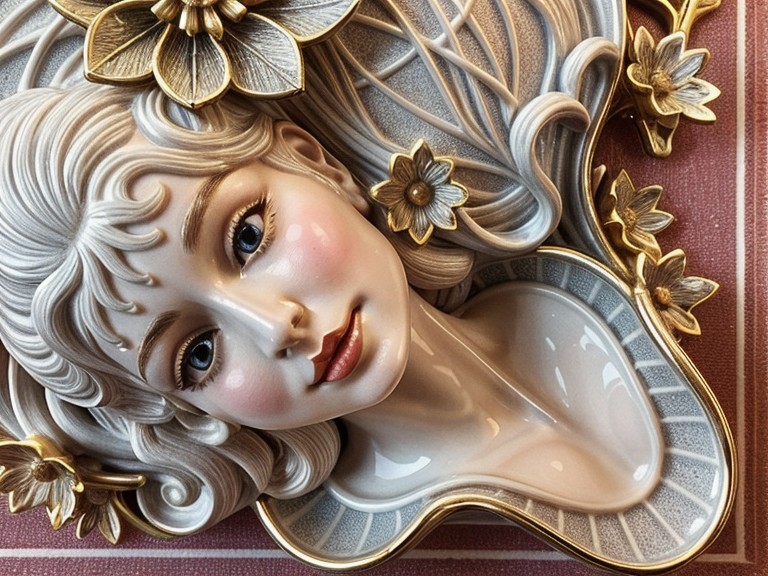 Relief Sculpture of a Woman's Face with Flowers