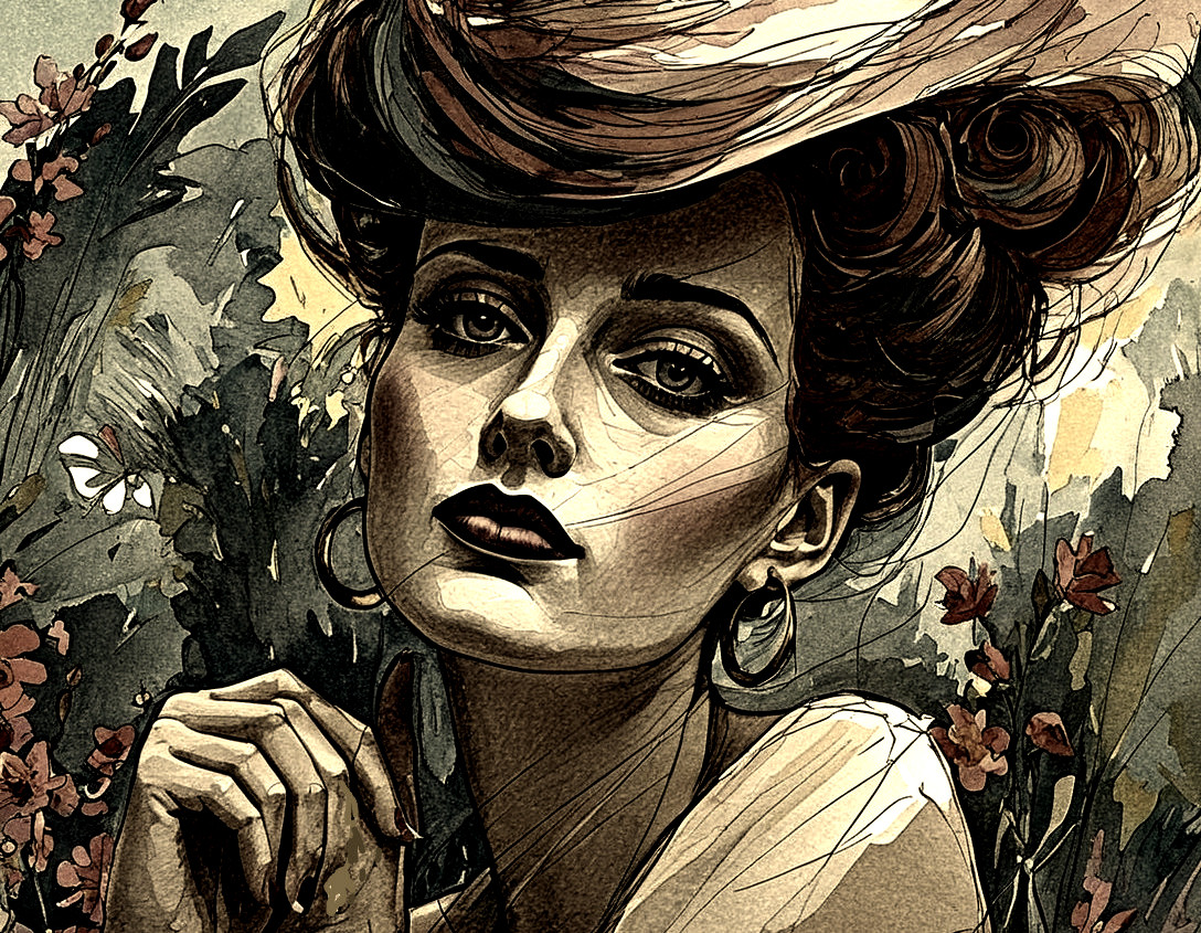 Portrait of a Woman with Vintage Hat and Bold Makeup