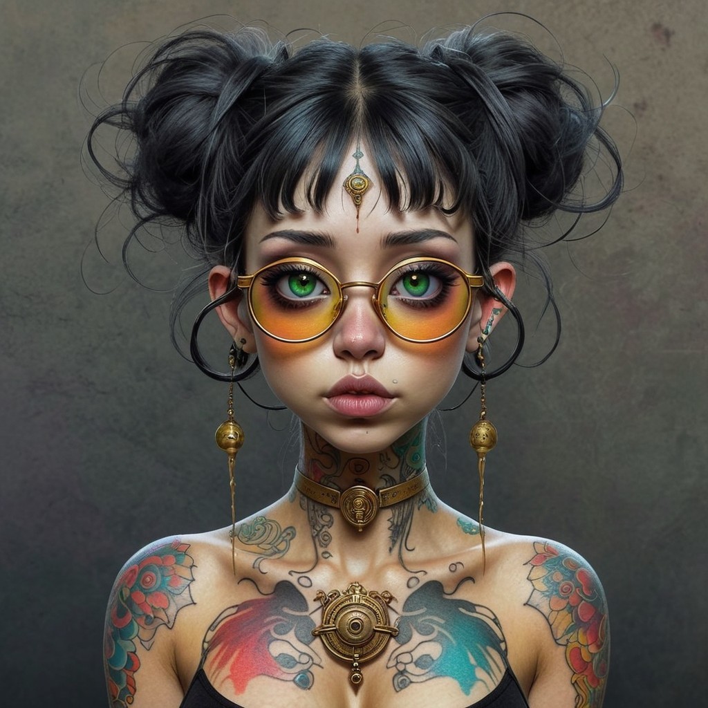 Close-up Portrait of a Woman with Messy Buns and Glasses