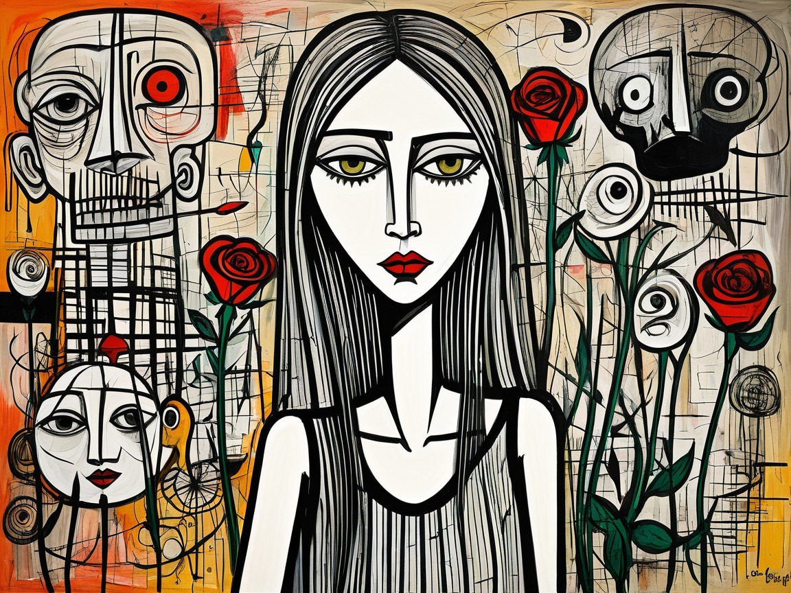 Girl with Black Hair and Yellow-Green Eyes in Art