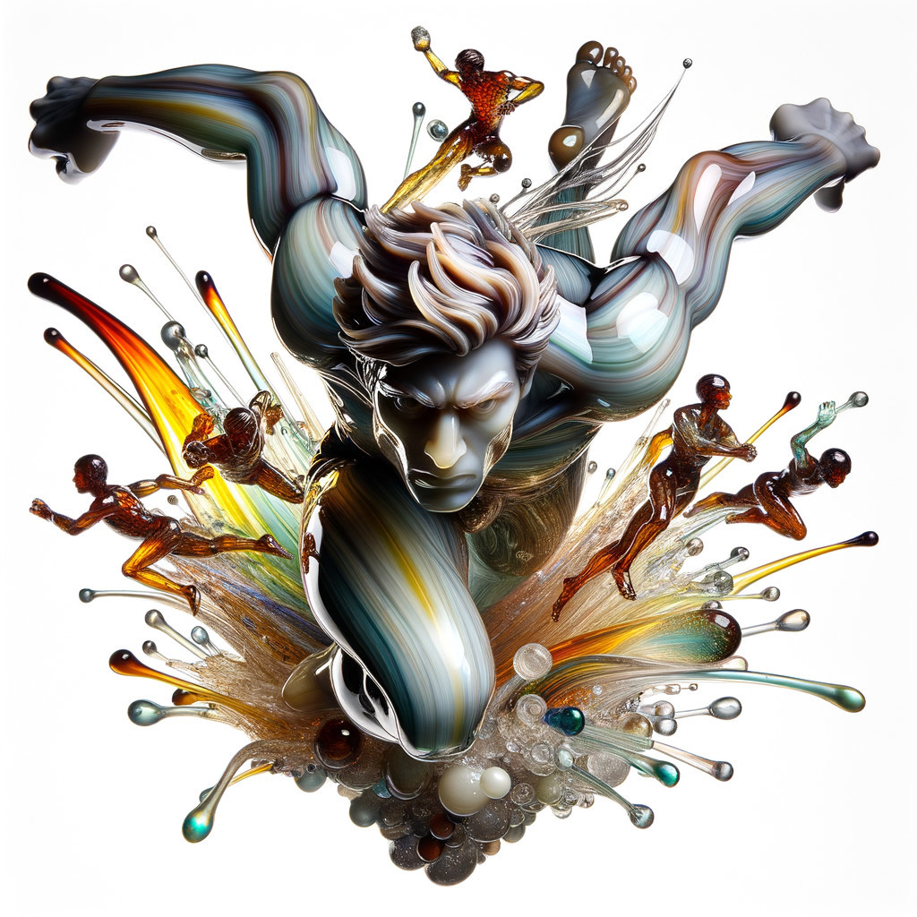 Dynamic Sculpture of Muscular Figure in Motion