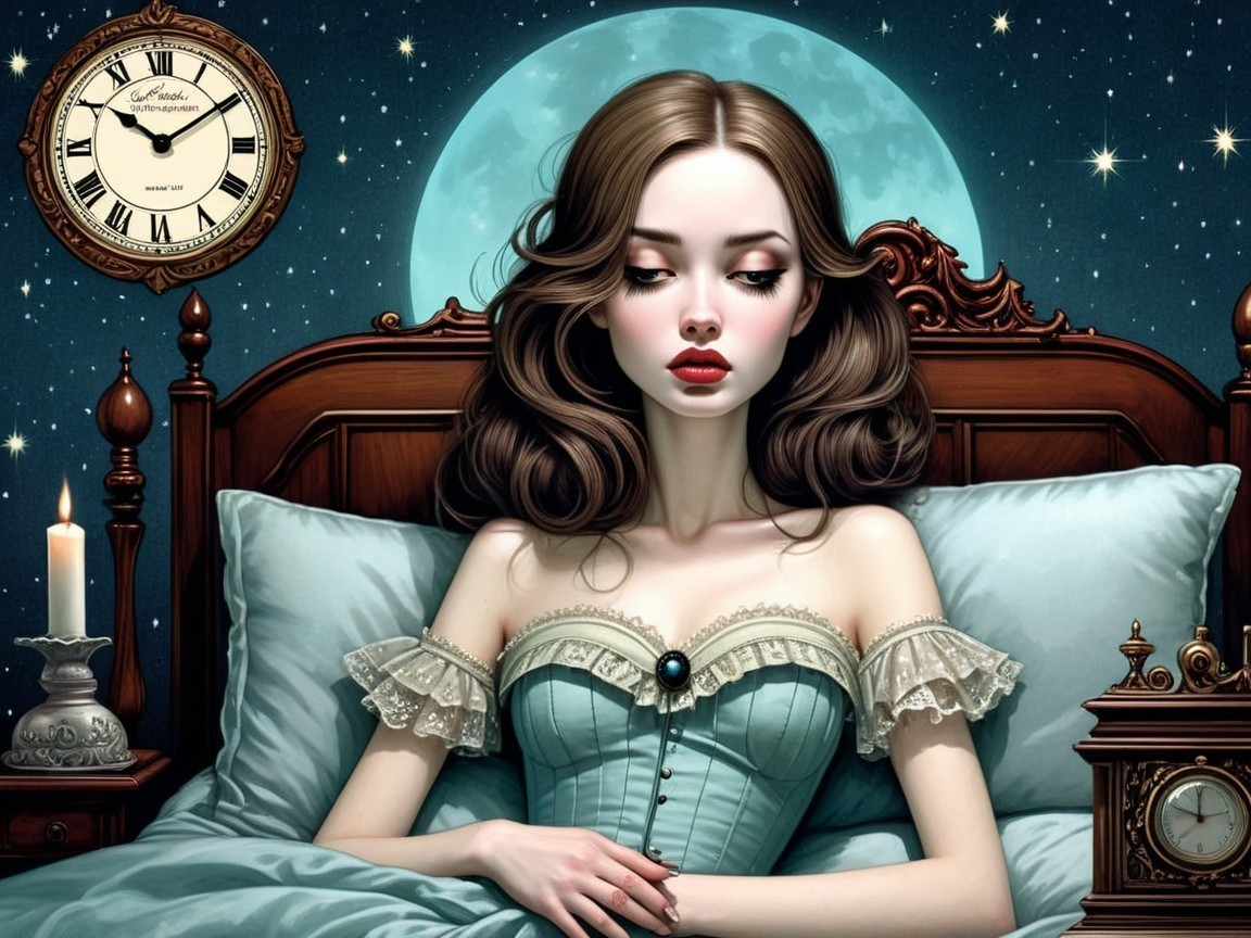 Young woman in lace nightgown in a candlelit room