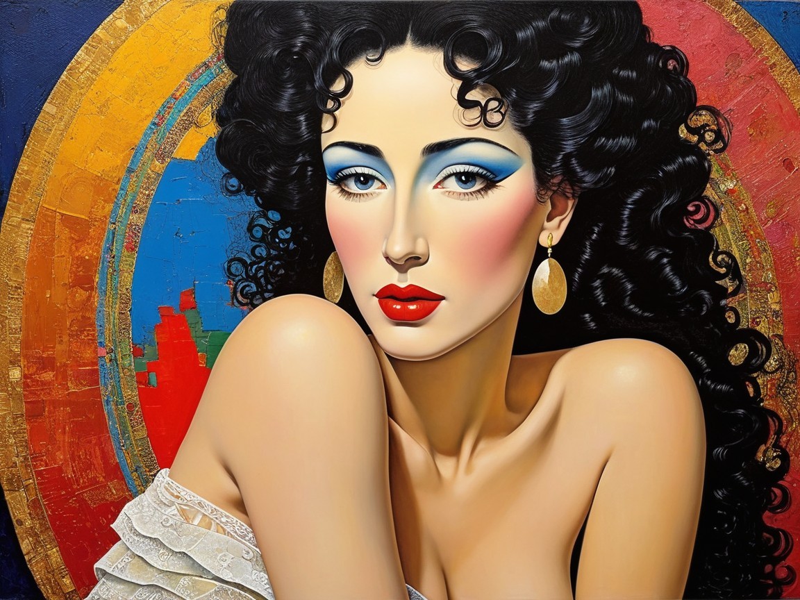 Portrait of a Woman with Bold Makeup and Curls