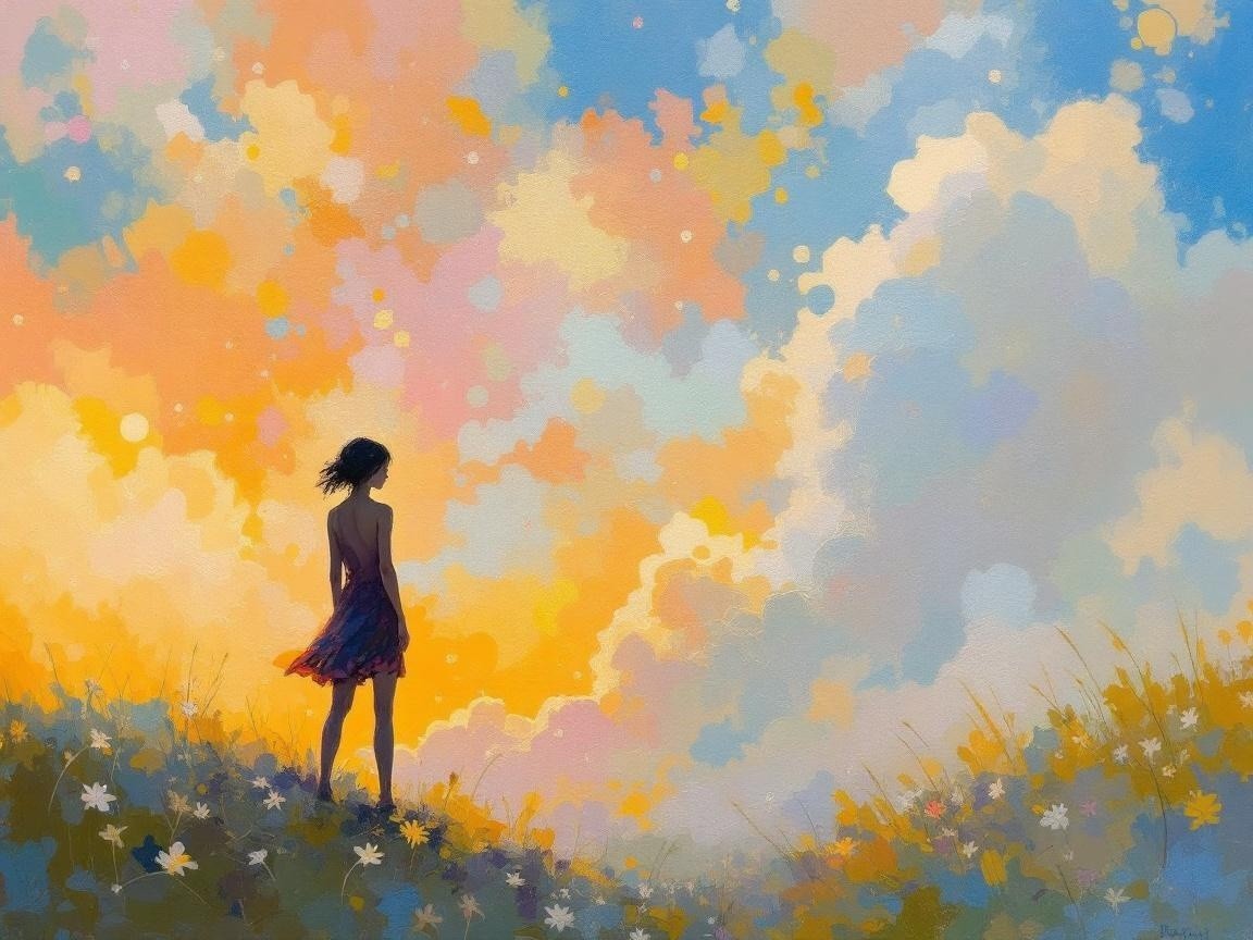 Solitary Figure in Vibrant Field at Sunset