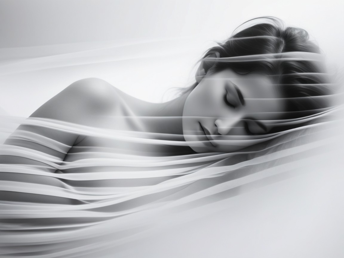 Serene Black-and-White Image of a Sleeping Woman