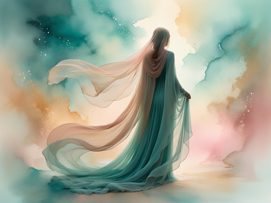 Ethereal Figure in Soft Pastel Abstract Background