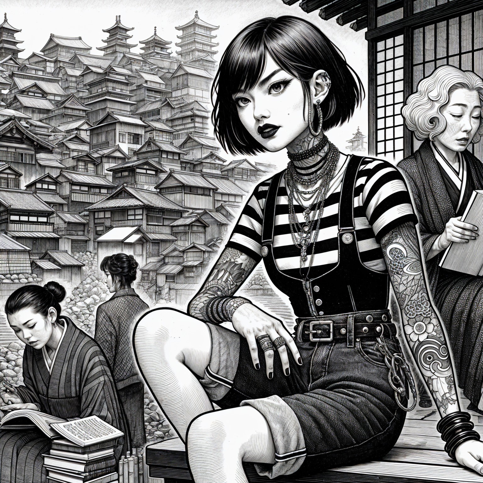 Stylish Young Woman in Modern and Traditional Setting