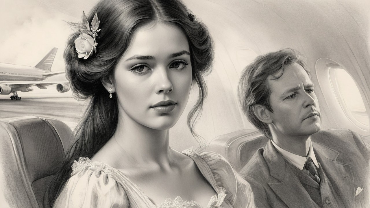 Elegant Couple in Vintage Attire on Airplane Journey