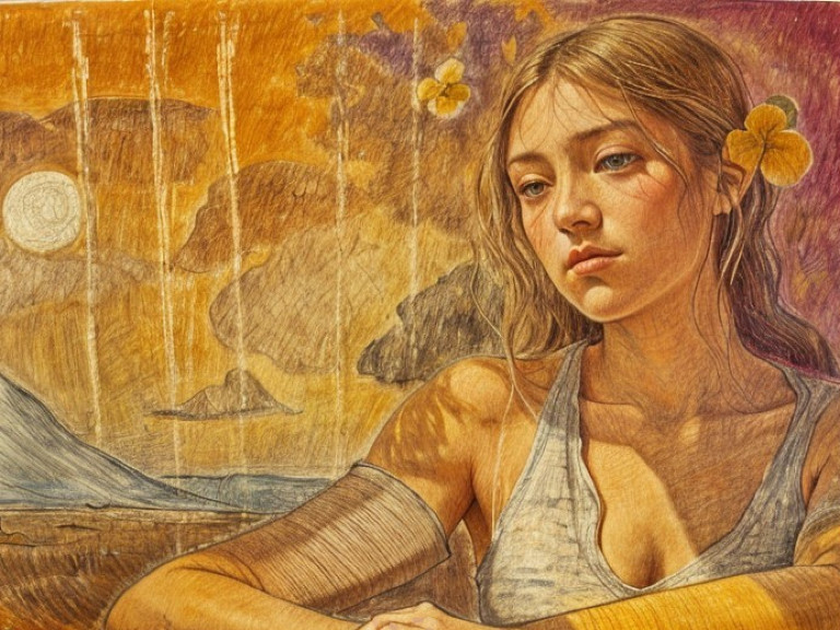 Thoughtful Young Woman Against Sunset Background