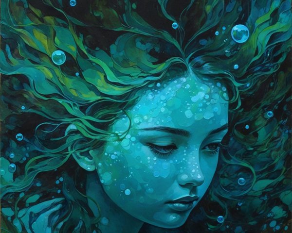 Underwater Portrait of a Girl with Green Hair