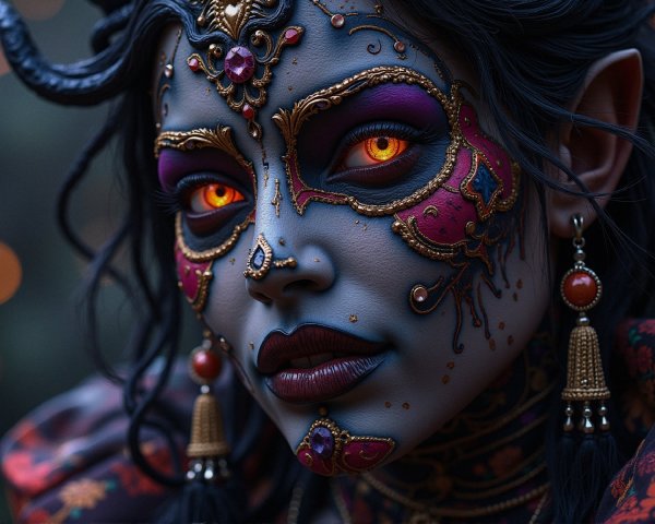 Intricate Makeup Design with Vibrant Colors and Patterns