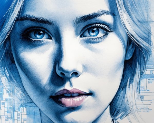 Portrait of a Young Woman with Blue Eyes and Geometric Art