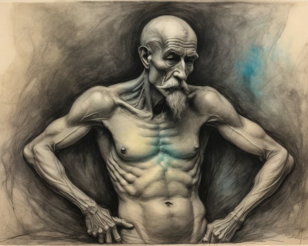 Elderly Muscular Man with Intense Expression in Art