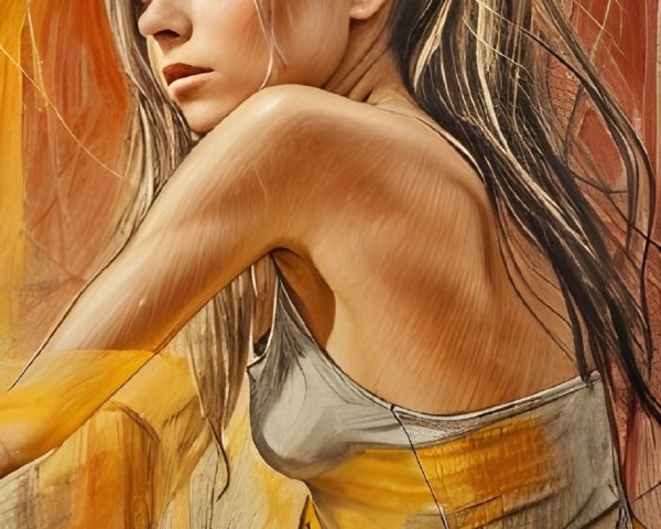 Young Woman with Long Hair in Warm Tones