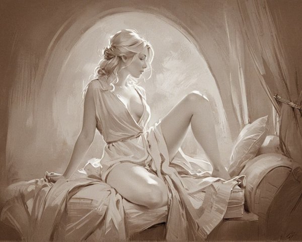 Monochromatic Portrait of a Woman on a Bed