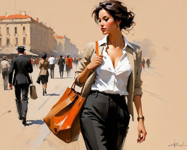 Stylish Woman in Urban Elegance on City Street