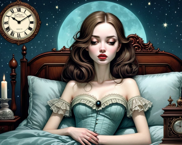 Young woman in lace nightgown in a candlelit room