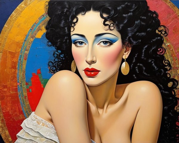 Portrait of a Woman with Bold Makeup and Curls