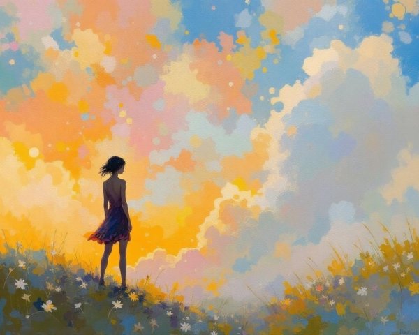 Solitary Figure in Vibrant Field at Sunset