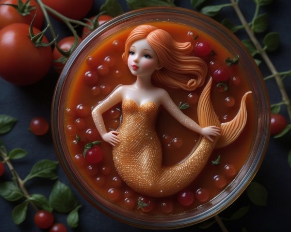 Mermaid Figurine in Colorful Soup Display