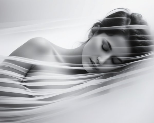 Serene Black-and-White Image of a Sleeping Woman