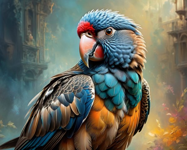 Vividly Colored Parrot Against Ethereal Background