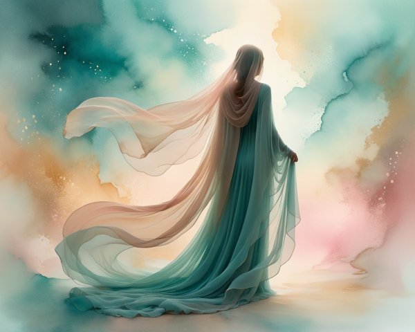 Ethereal Figure in Soft Pastel Abstract Background
