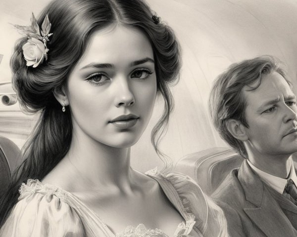 Elegant Couple in Vintage Attire on Airplane Journey