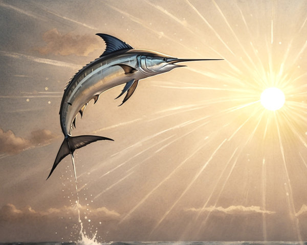 Majestic Marlin Leaping in Sunlit Ocean Scene