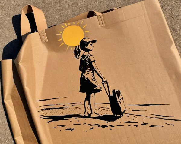 Artistic Brown Paper Bag with Beach Scene Design
