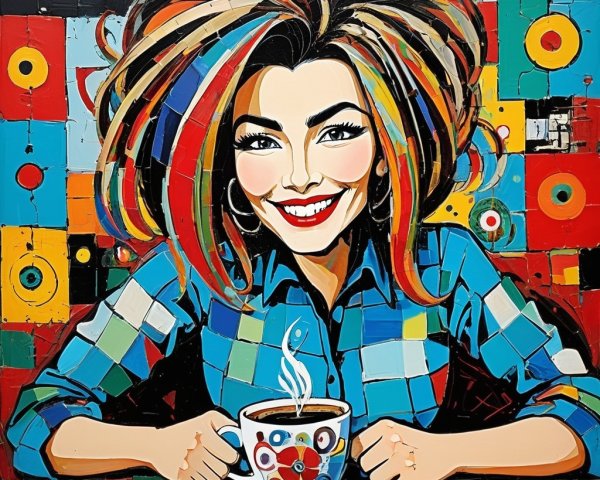 Vibrant Painting of a Woman with Colorful Hair