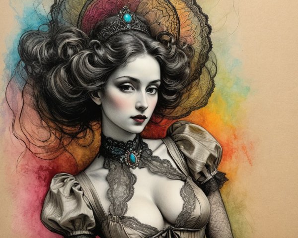 Elegant Portrait of a Woman with Intricate Attire
