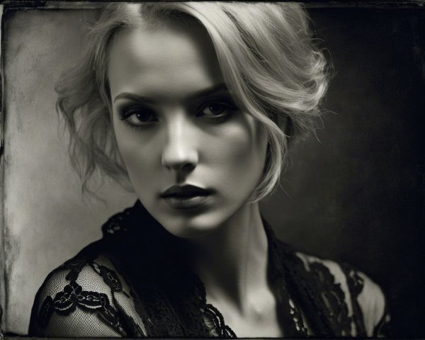 Black-and-white portrait of a thoughtful young woman