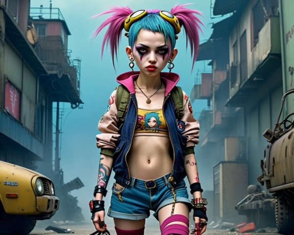 Cyber-Goth in Post-Apocalyptic Slum Setting
