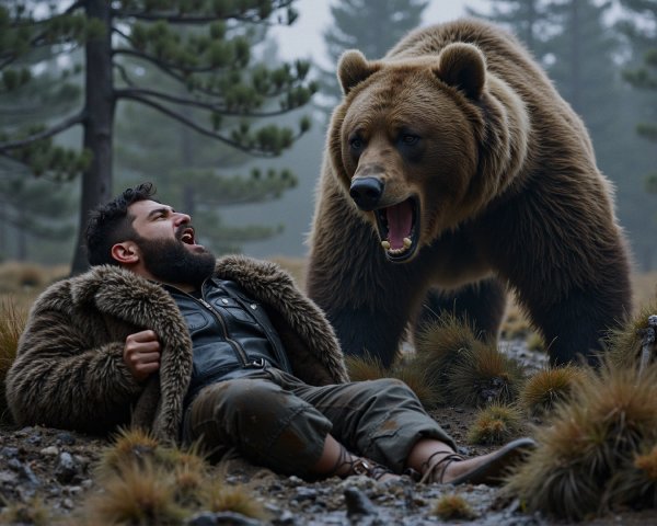 Bear Encounter in a Misty Forest Setting