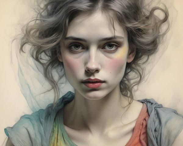 Close-Up Portrait of a Young Woman with Ethereal Features