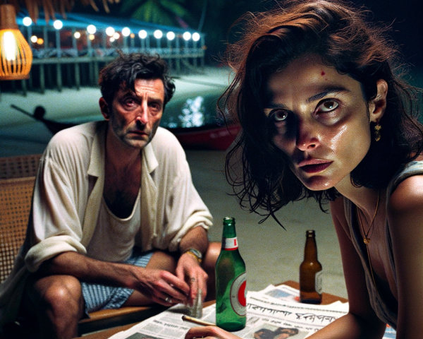 Intimate Beachside Scene with Tense Atmosphere